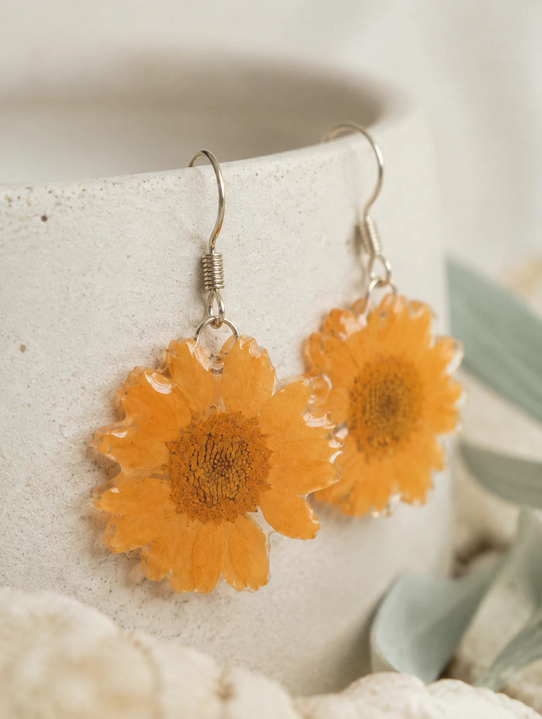 Orange Petal Drop Earrings — detail view