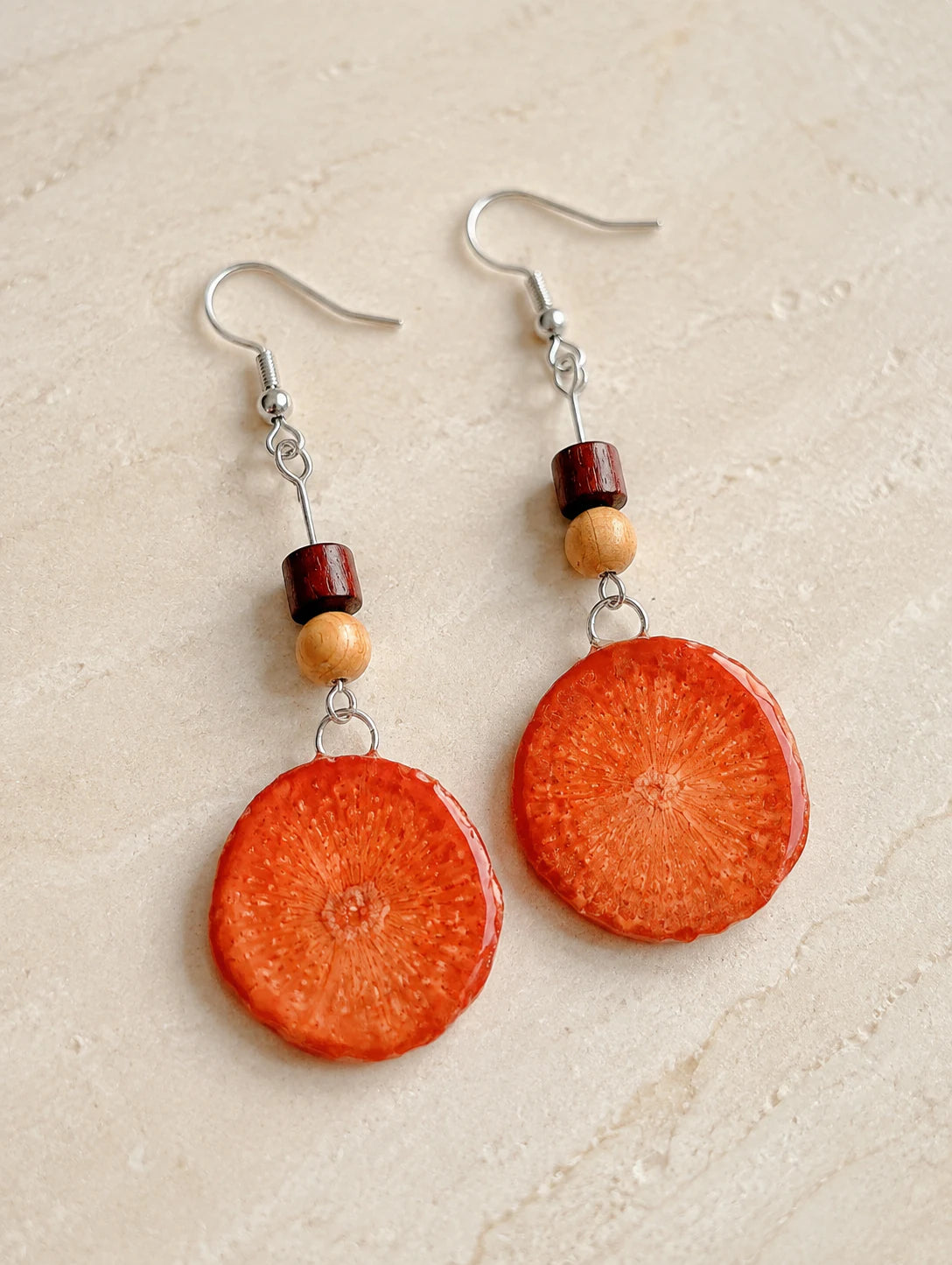 Orange Slice Drop Earrings — detail view