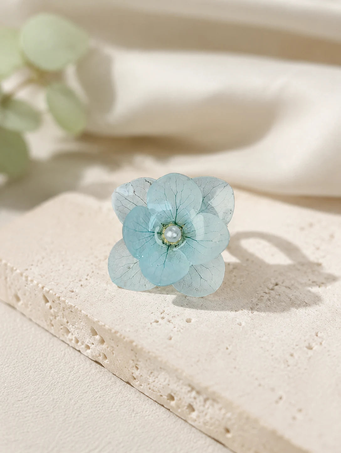 Sky Blue Petal Cluster Ring — close detail view