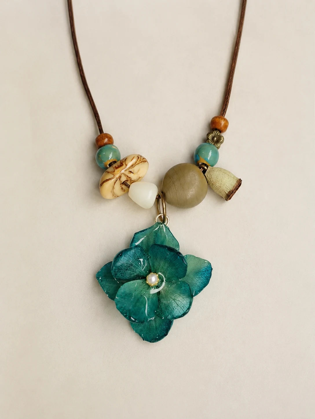 Teal Petal Cluster Necklace — close detail view