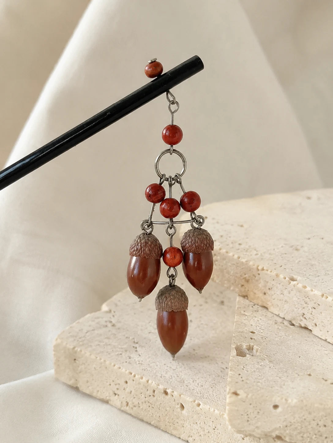 Woodland Seed Tassel Hair Stick — detail view
