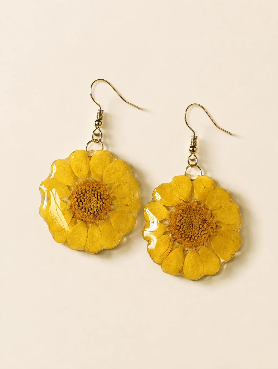 Yellow Round-Leaf Petal Earrings — hero view