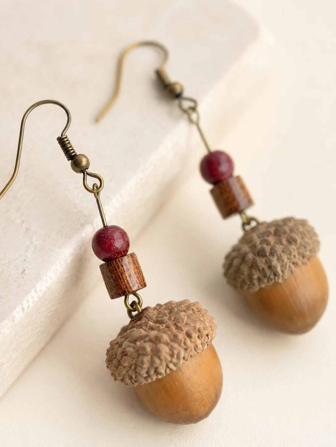 Woodland Seed and Bead Earrings — detail view
