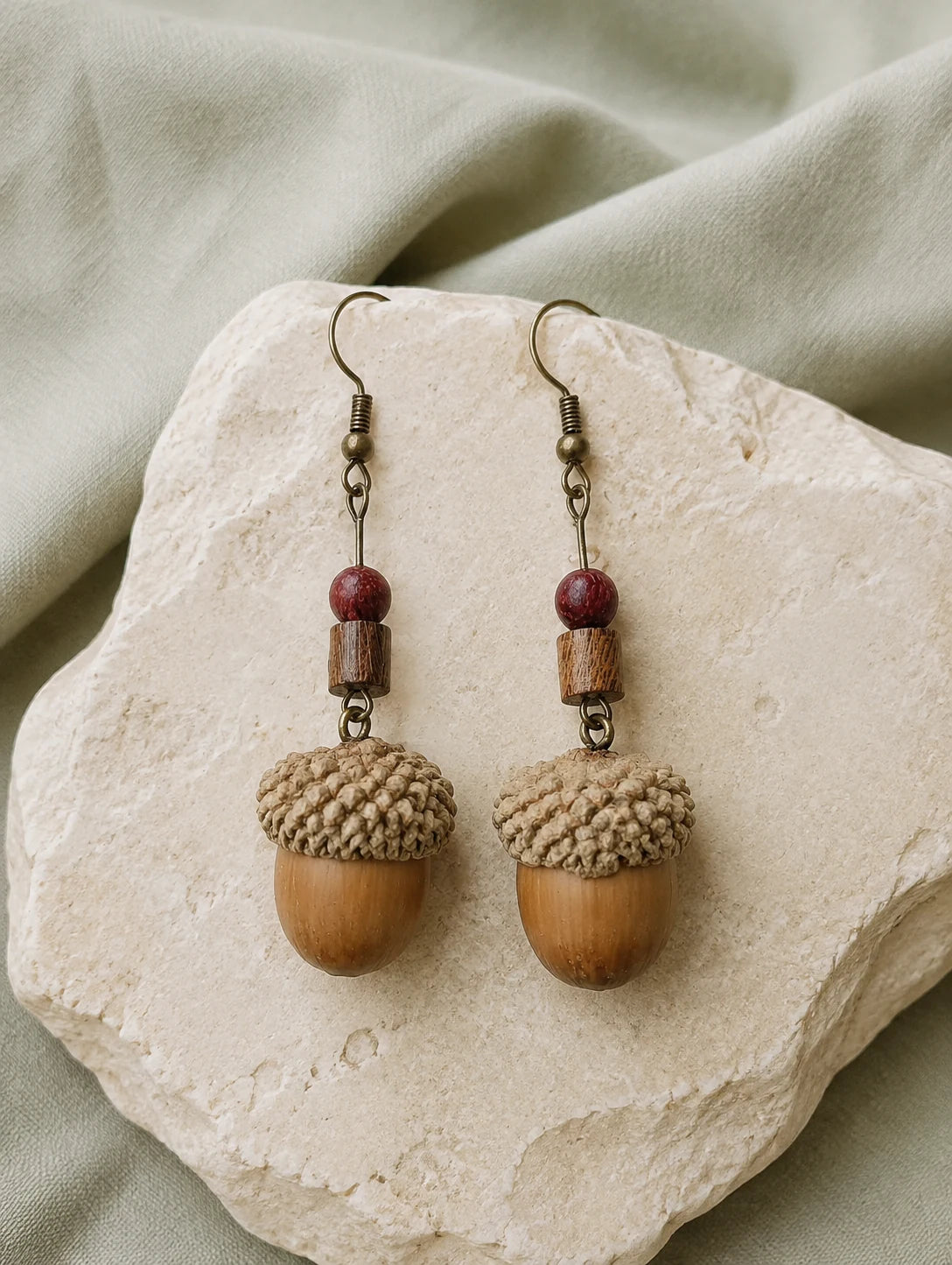 Woodland Seed and Bead Earrings — styled view