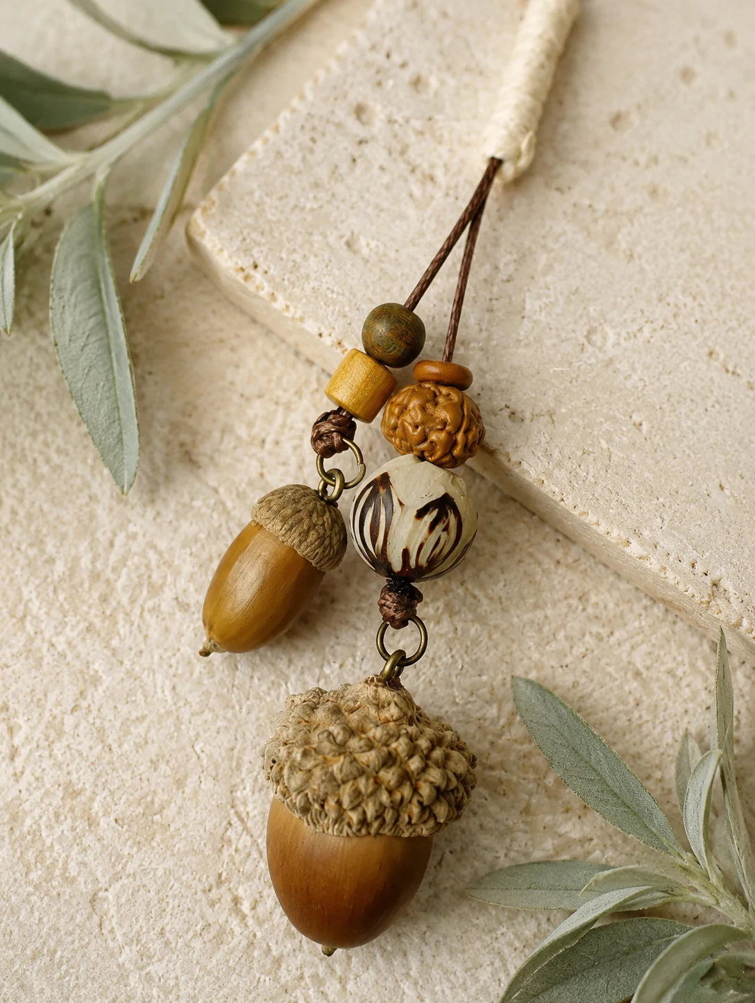 Double Woodland Seed Pendant Necklace — detail view