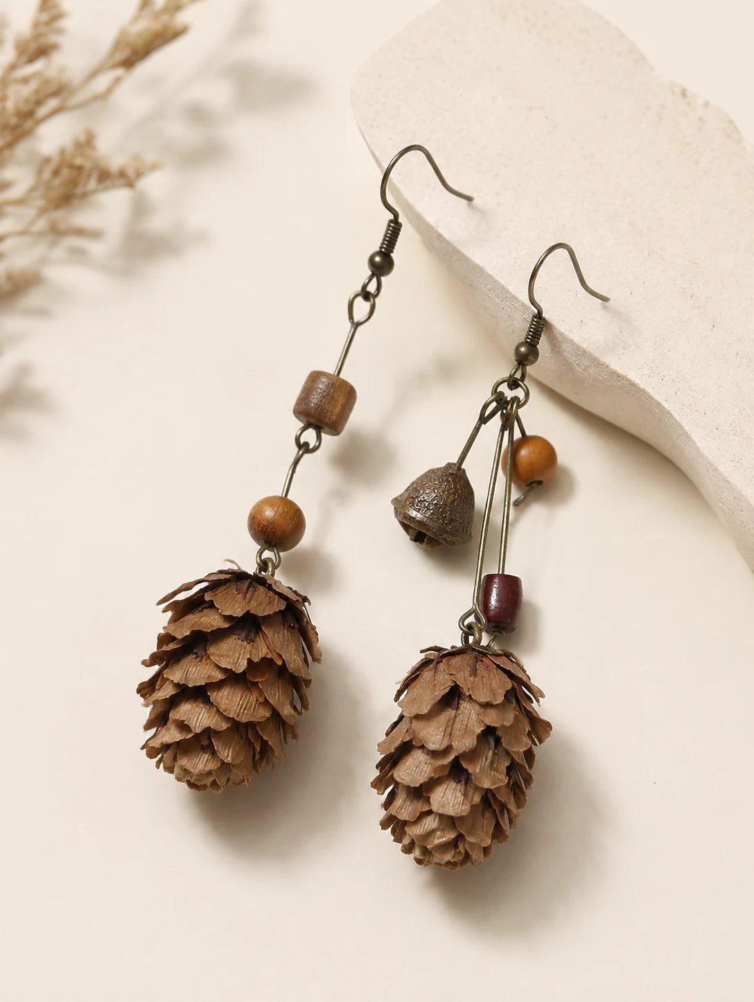 Asymmetrical Woodland Cone Earrings — alternate angle