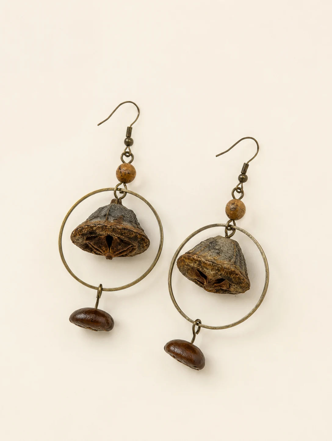 Bell Pod and Bean-Silhouette Earrings — alternate angle