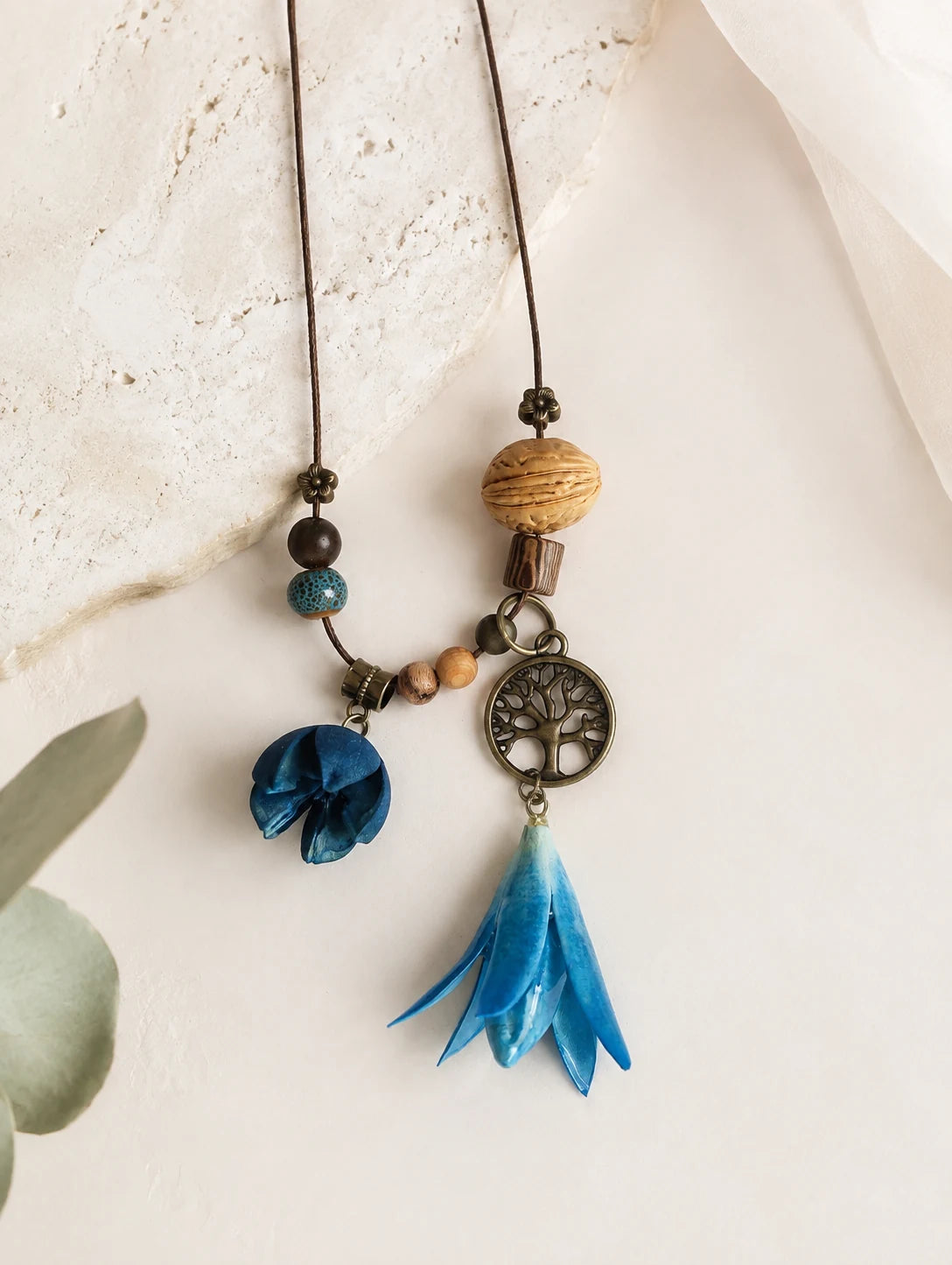 Blue Bell Petal Necklace — close detail view