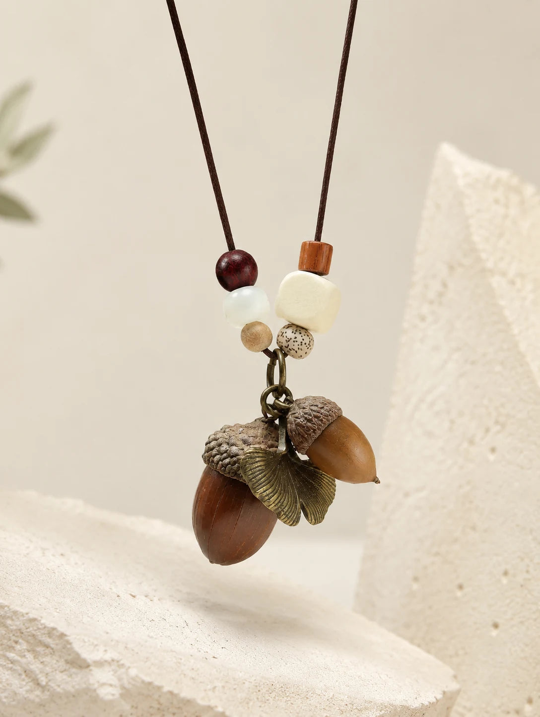 Brown Acorn-Silhouette Necklace — second product angle