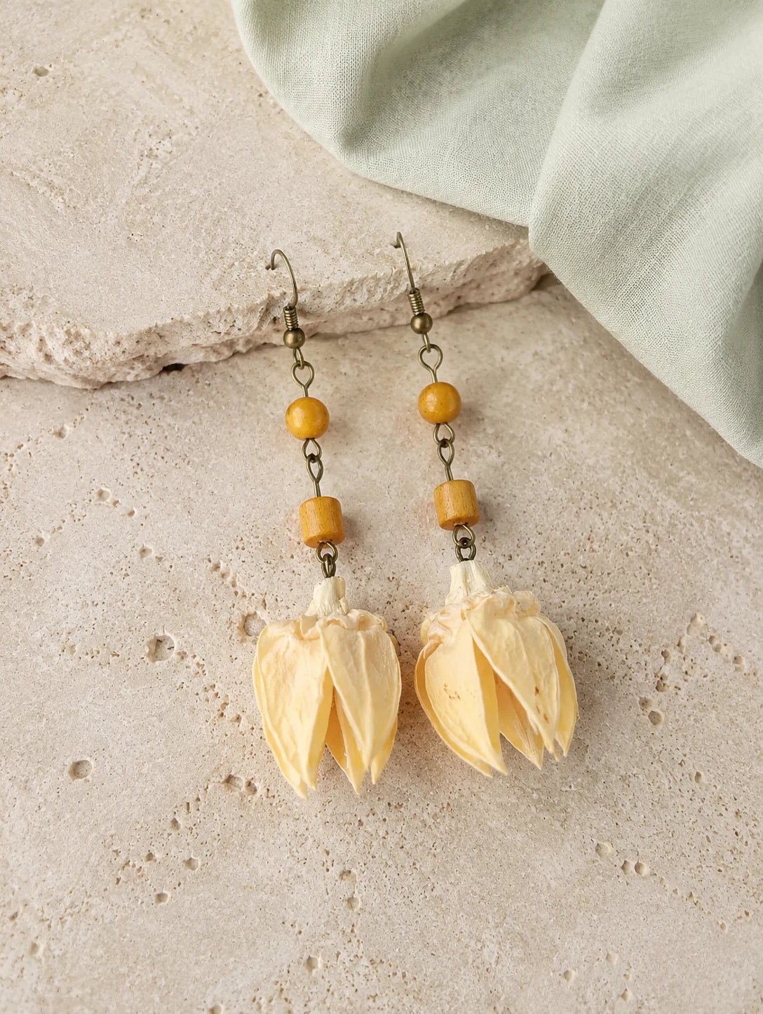 Textured Husk Drop Earrings — styled view