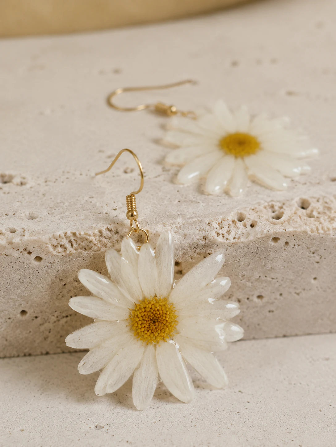 Cream Petal Drop Earrings — detail view