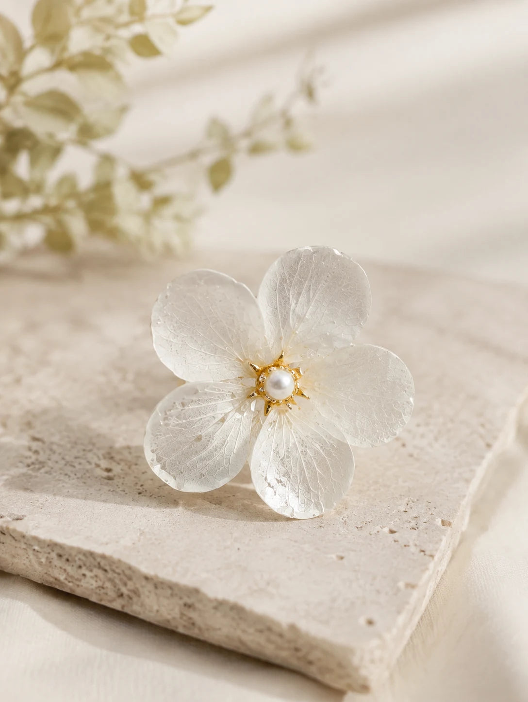 Cream Petal Cluster Ring — close detail view