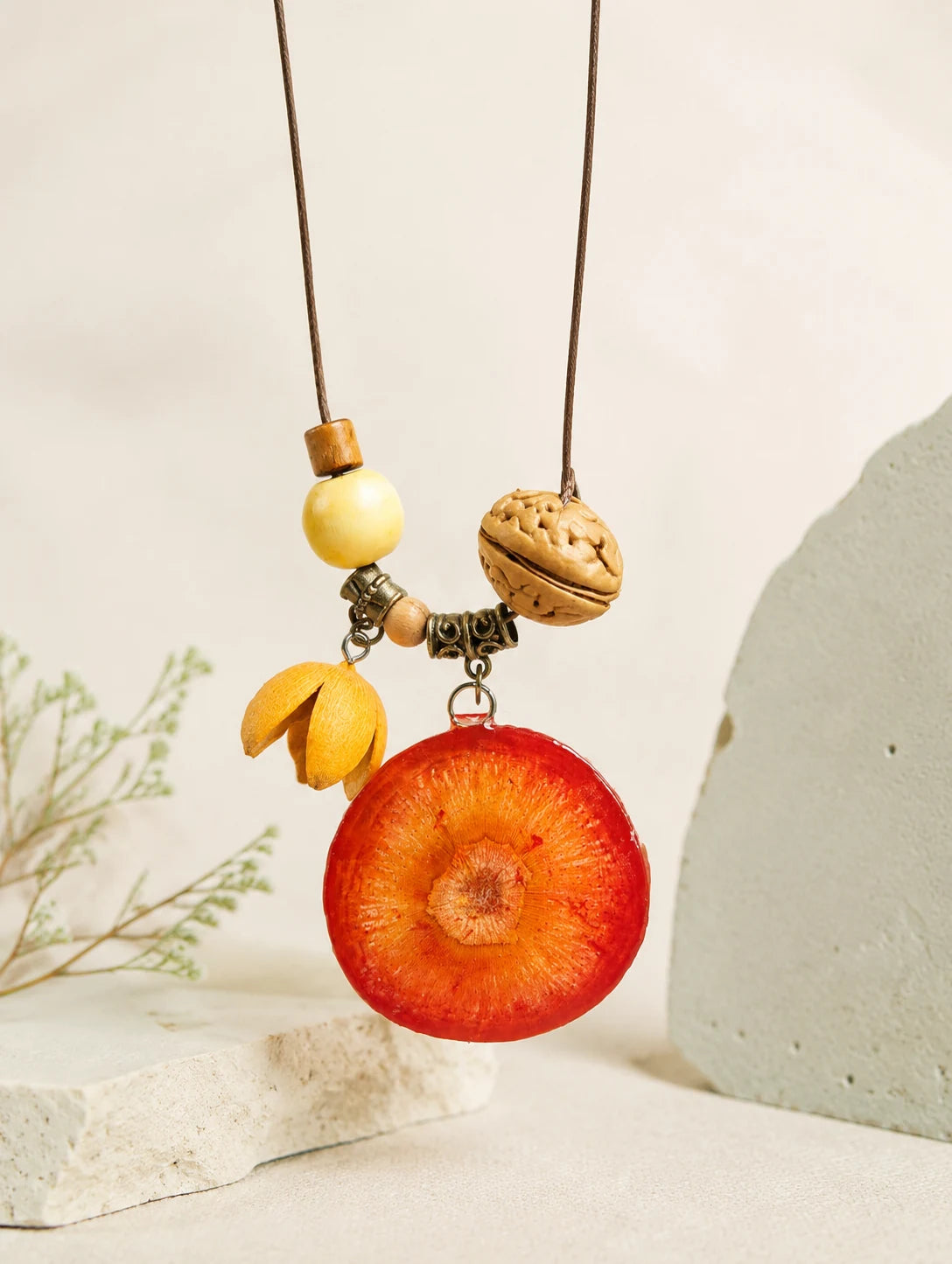 Deep Orange Slice Necklace — close detail view
