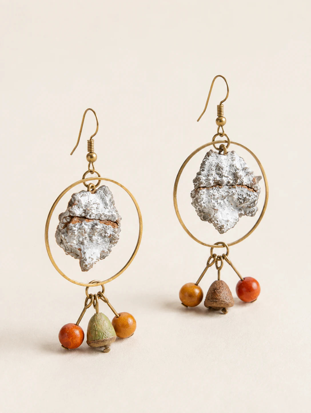 Round Seed-Pod Drop Earrings — alternate angle