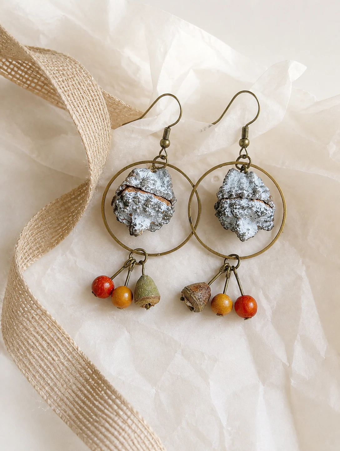 Round Seed-Pod Drop Earrings — gift styling