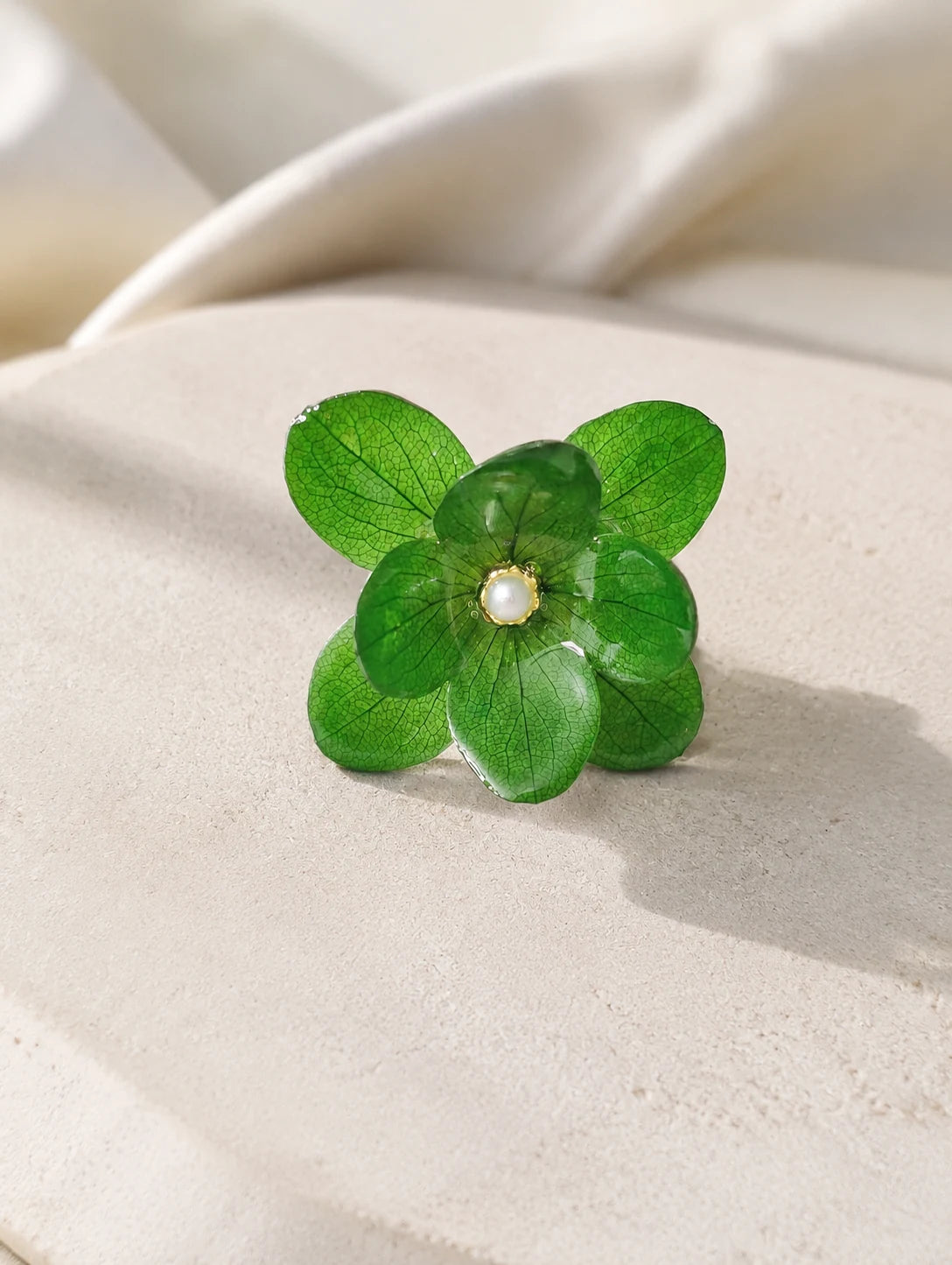 Forest Green Petal Cluster Ring — close detail view
