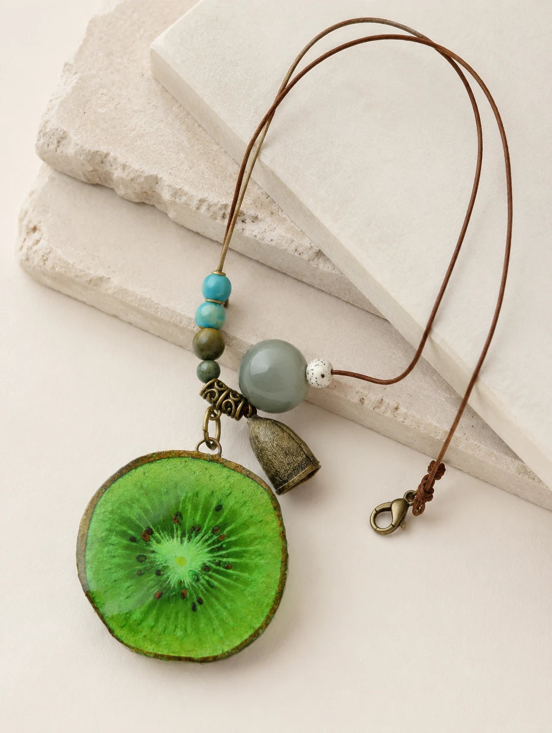 Green Slice and Bead Necklace — second product angle
