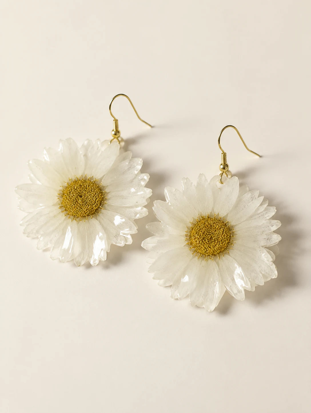 Large White Petal Drop Earrings — alternate angle
