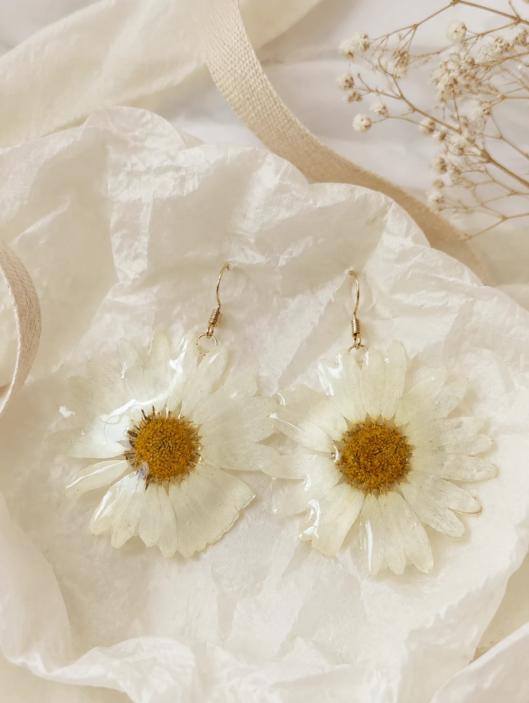 Large White Petal Drop Earrings — gift styling
