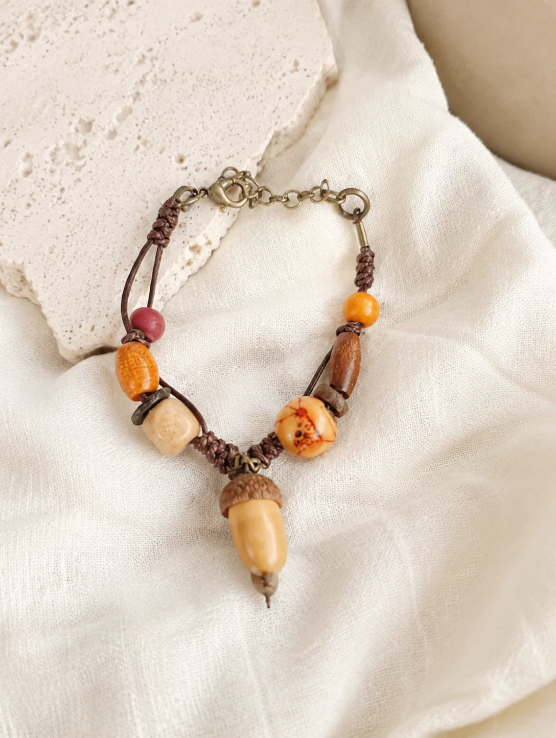 Light Woodland Seed Bracelet — detail view