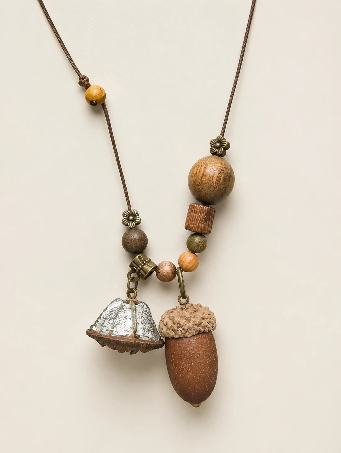 Long Acorn Cluster Necklace — close detail view