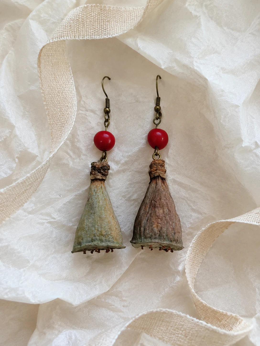 Seed-Pod and Red Bead Earrings — gift styling