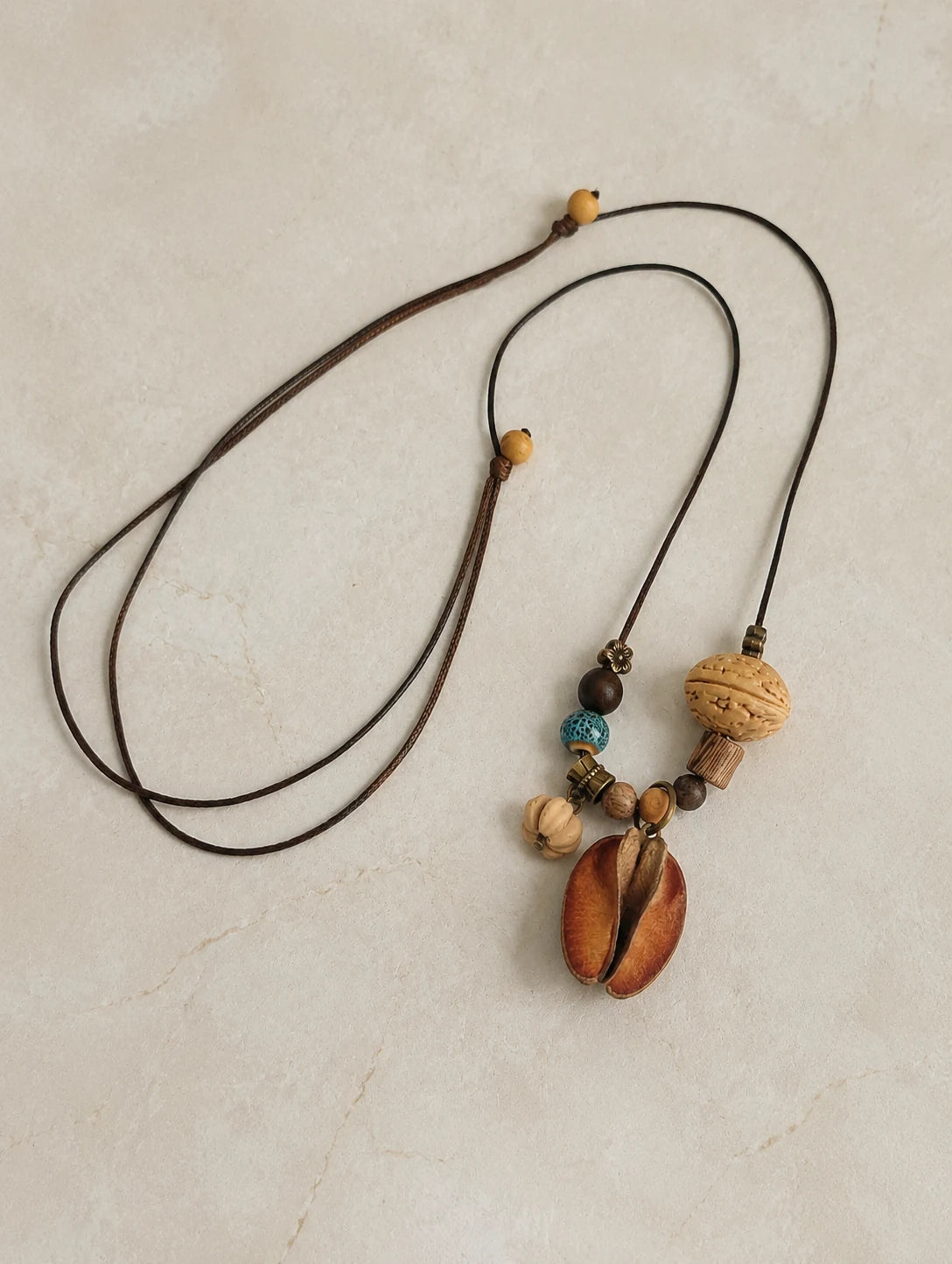 Mixed Woodland Token Necklace — close detail view