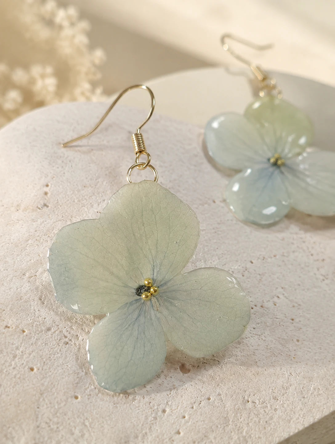 Pale Blue Cluster Petal Earrings — detail view
