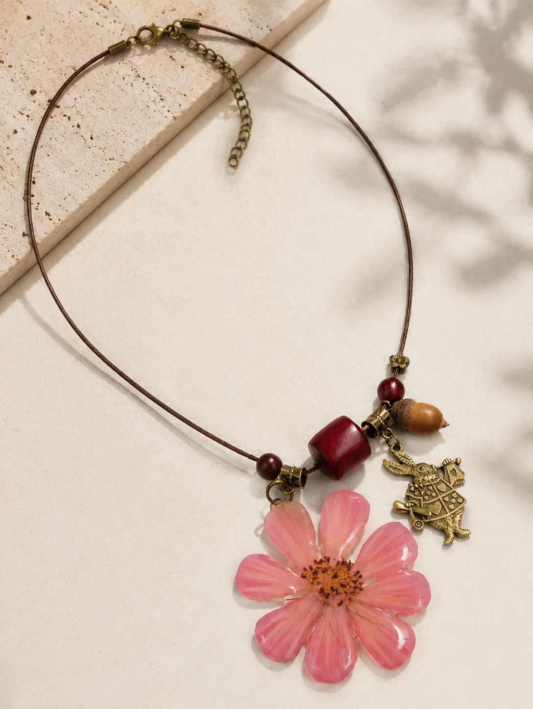 Pink Petal Pendant Necklace — second product angle