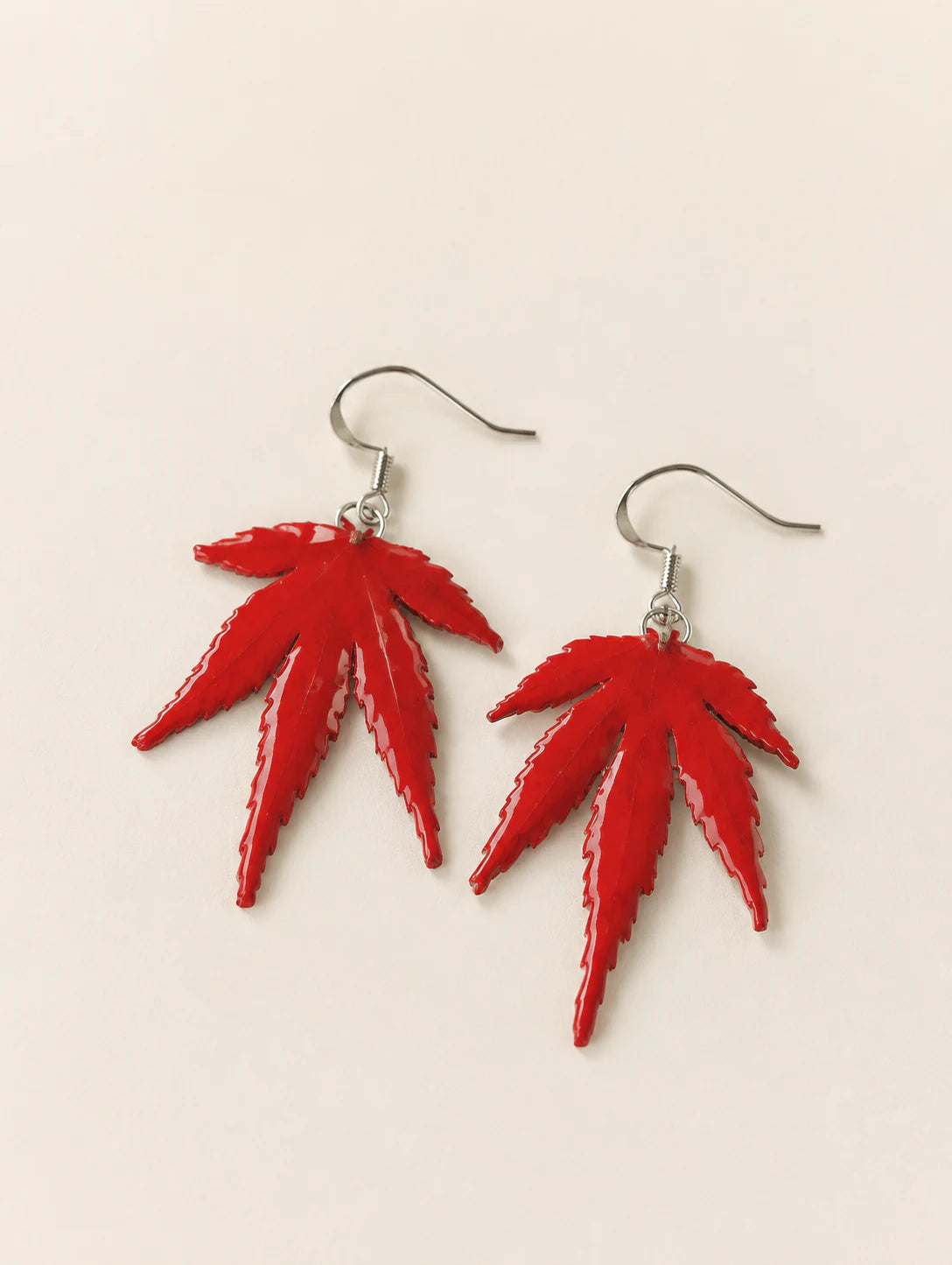 Red Leaf Drop Earrings — hero view