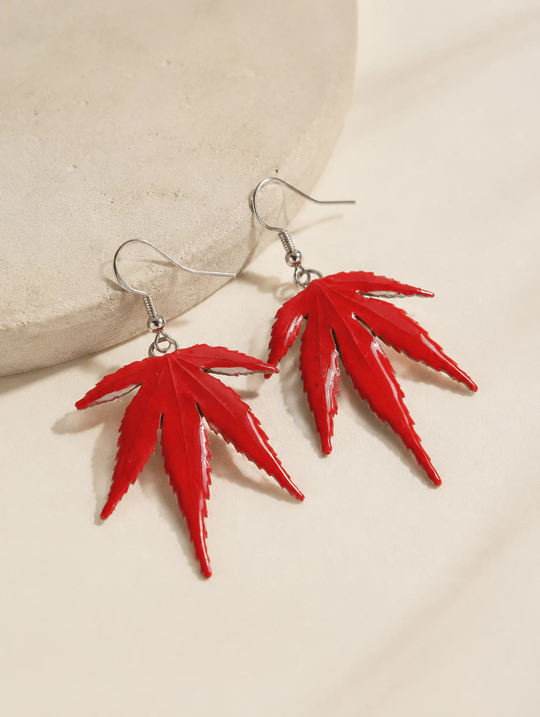 Red Leaf Drop Earrings — alternate angle