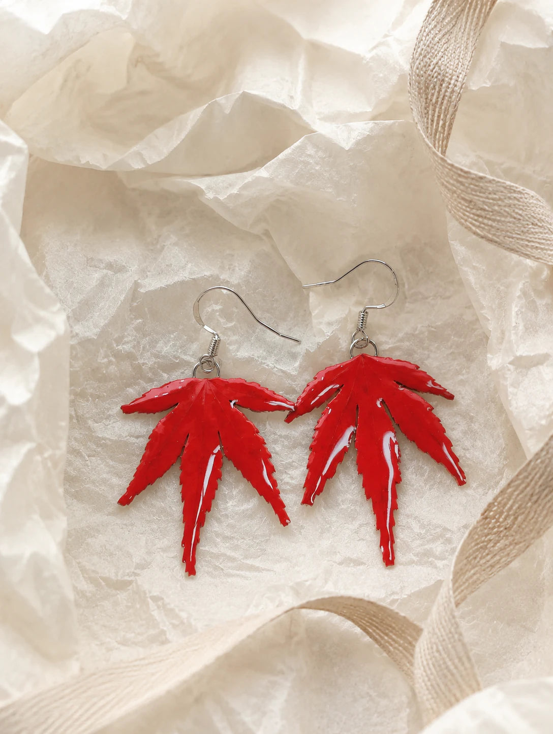Red Leaf Drop Earrings — gift styling
