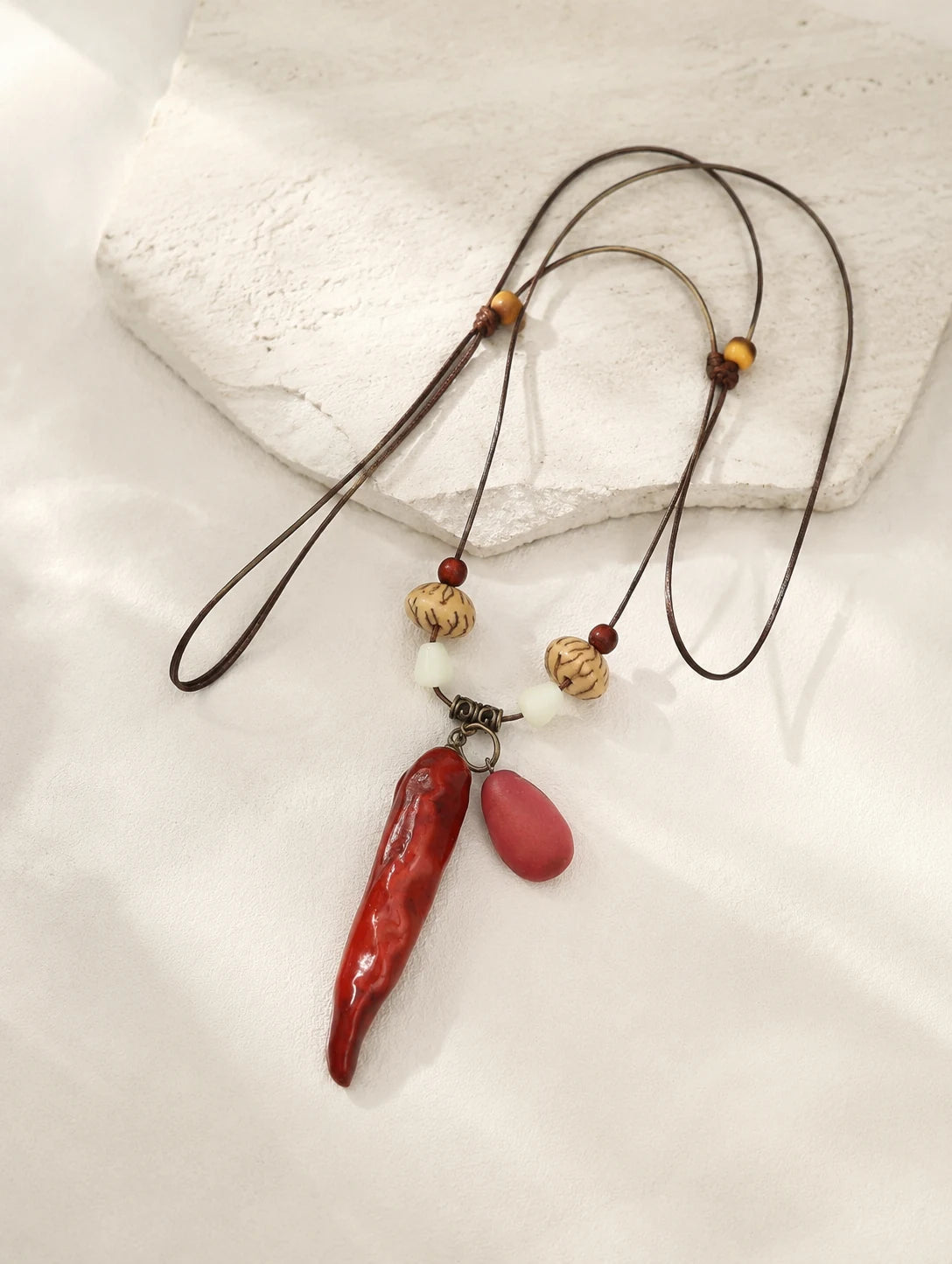 Red Pod and Bead Necklace — second product angle