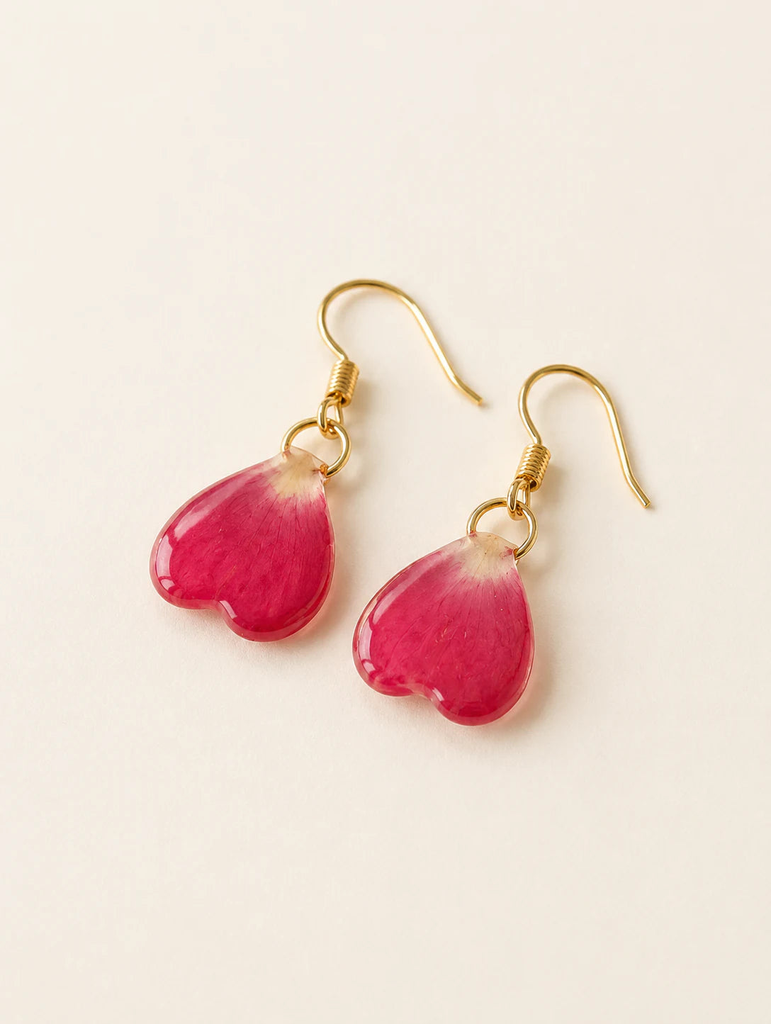 Burgundy Heart Petal Drop Earrings — alternate angle