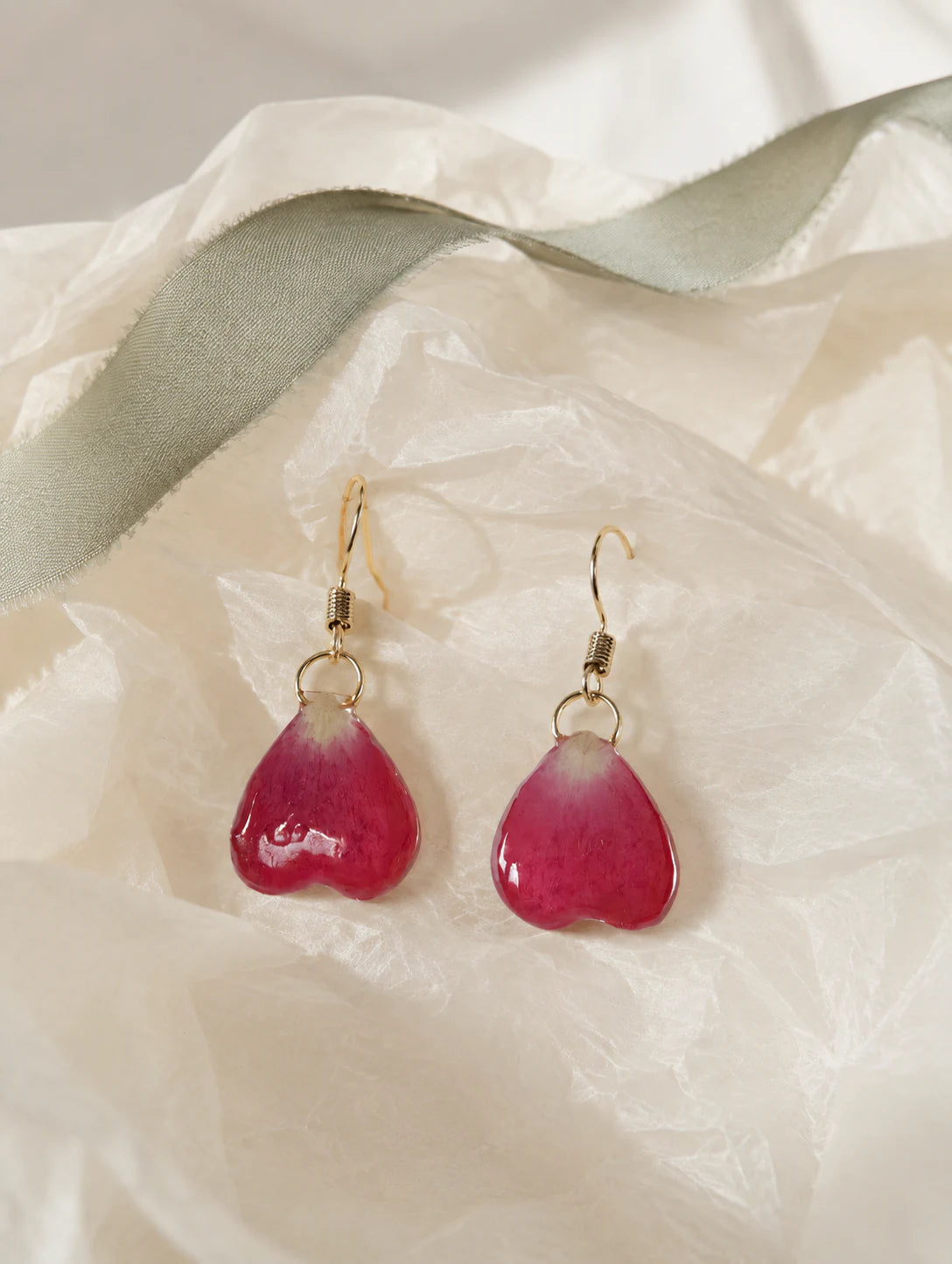 Burgundy Heart Petal Drop Earrings — gift styling