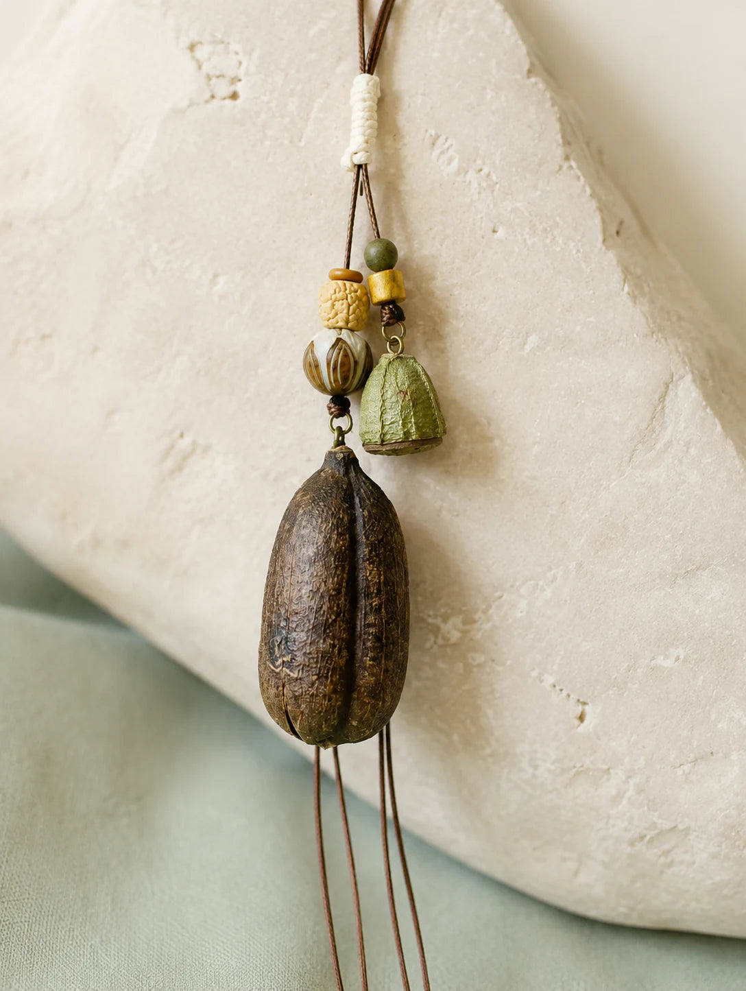 Textured Seed-Pod Pendant Necklace — detail view