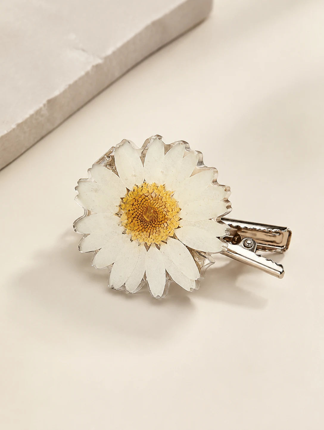 White Petal Duckbill Hair Clip — alternate angle