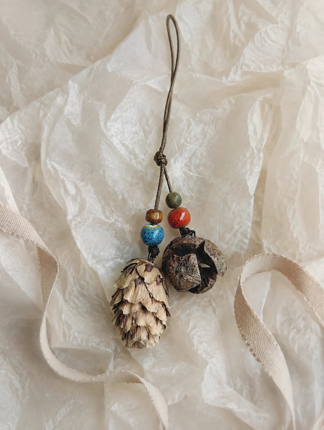 Woodland Cone and Seed Phone Charm — gift styling