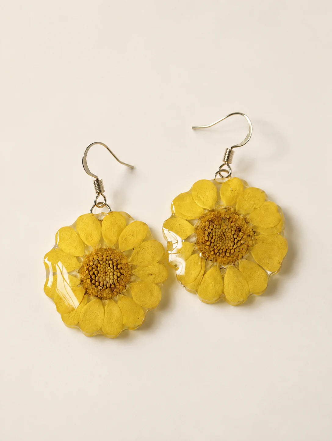 Yellow Round-Leaf Petal Earrings — alternate angle