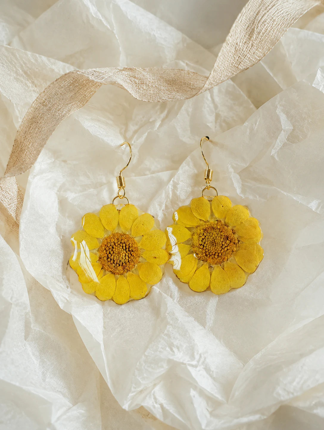 Yellow Round-Leaf Petal Earrings — gift styling