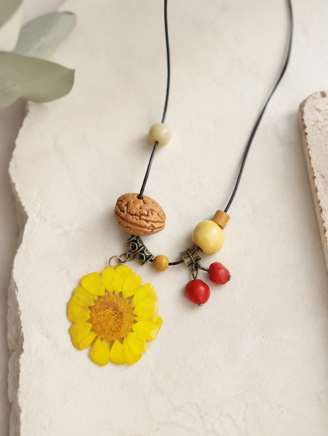 Yellow Round Petal Necklace — close detail view