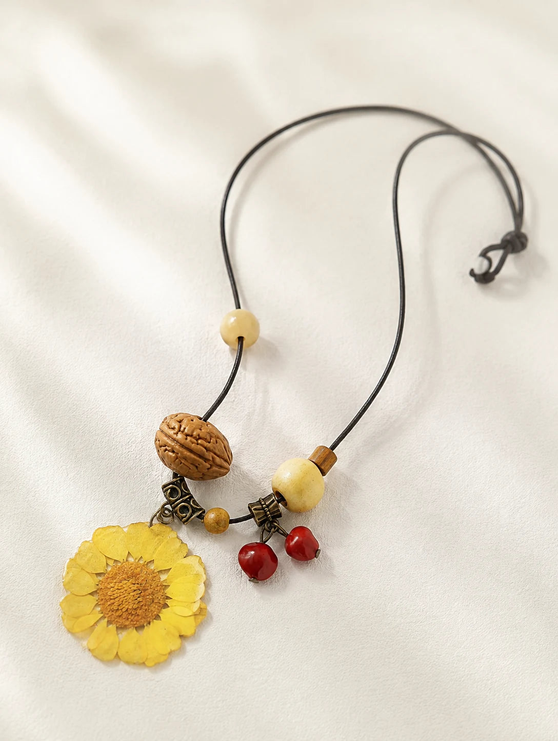 Yellow Round Petal Necklace — second product angle